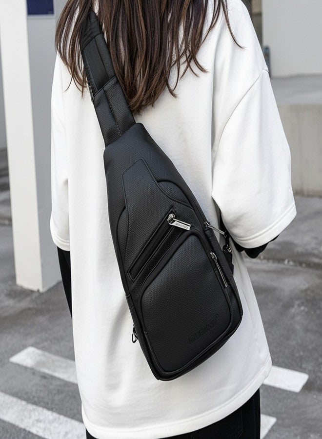 Half Moon Arc Crossbody Bag for Men & Women | Water Resistant Faux Leather Sling Chest Bag Fits 11-Inch iPad/Tablet | Stylish Side Shoulder Messenger Pack for Travel, Biking & Office (Black) - Image 2